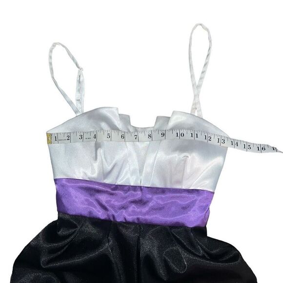 IZ BYER DRESS Color Block Junior Ruffle White Purple Black Tie Back Dress Size 5 - Picture 5 of 8